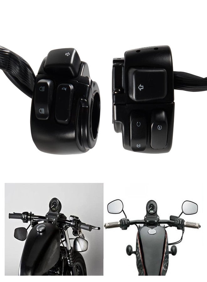 POSENG 1 Pair 1" Motorcycle Handlebar Switches and Wiring Harness with Harley Softail Dyna Sportster V-Rod 1996-2012 (Black) - Image 1