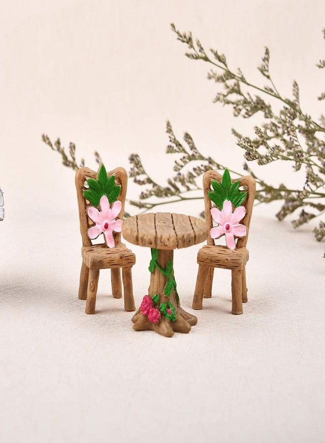 PINDIA 3 Pcs Table Ornaments and Chairs Wooden Fairy Set Garden Furniture Miniature Dollhouse Dollhouse for Fairy Resin Doll House Micro House - Image 1