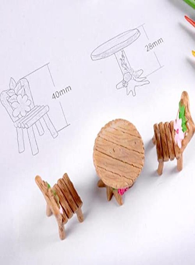 PINDIA 3 Pcs Table Ornaments and Chairs Wooden Fairy Set Garden Furniture Miniature Dollhouse Dollhouse for Fairy Resin Doll House Micro House - Image 5