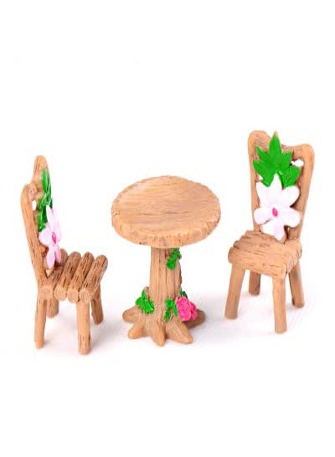 PINDIA 3 Pcs Table Ornaments and Chairs Wooden Fairy Set Garden Furniture Miniature Dollhouse Dollhouse for Fairy Resin Doll House Micro House - Image 2