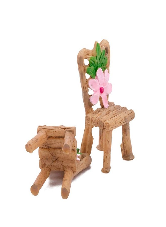 PINDIA 3 Pcs Table Ornaments and Chairs Wooden Fairy Set Garden Furniture Miniature Dollhouse Dollhouse for Fairy Resin Doll House Micro House - Image 4