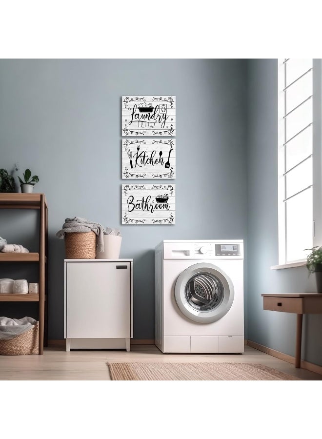 WELMECO Laundry Sign Bathroom Canvas Wall Art Kitchen Wall Decor, Framed Bathroom Kitchen Laundry Room Decor Pictures,12x16inchx3Pieces (Grey) - Image 2
