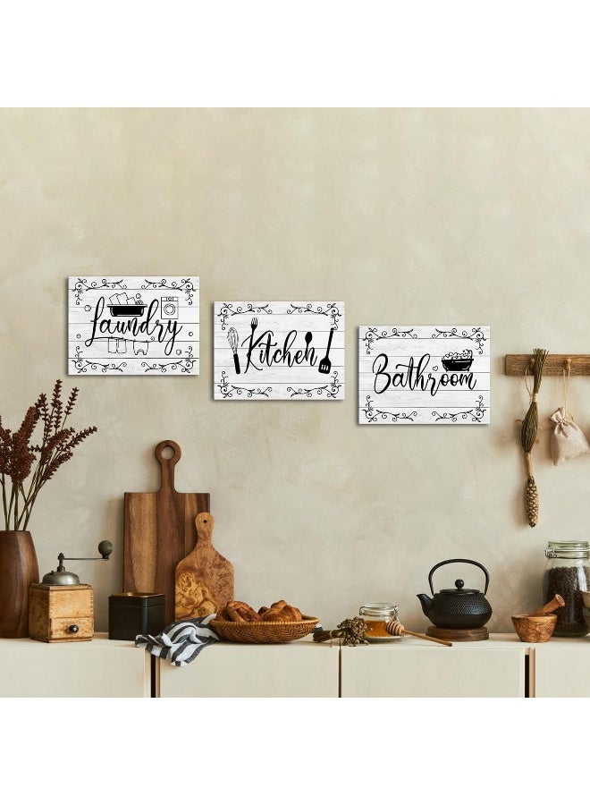 WELMECO Laundry Sign Bathroom Canvas Wall Art Kitchen Wall Decor, Framed Bathroom Kitchen Laundry Room Decor Pictures,12x16inchx3Pieces (Grey) - Image 3