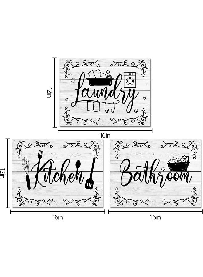 WELMECO Laundry Sign Bathroom Canvas Wall Art Kitchen Wall Decor, Framed Bathroom Kitchen Laundry Room Decor Pictures,12x16inchx3Pieces (Grey) - Image 5