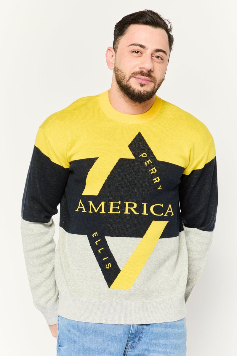 PERRY ELLIS سويت شيرت رجالي بأكمام طويلة وياقة دائرية بشعار العلامة التجارية، متعدد الألوان - Image 1