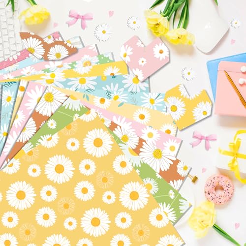 Feivando 24 Sheets Daisy Scrapbook Paper 12'' × 12'' Double-Sided Spring Summer Flower Pattern Paper Decorative Decoupage Cardstock for DIY Card Craft Making Scrapbook Supplies - Image 4