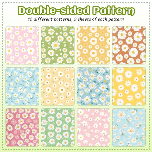 Feivando 24 Sheets Daisy Scrapbook Paper 12'' × 12'' Double-Sided Spring Summer Flower Pattern Paper Decorative Decoupage Cardstock for DIY Card Craft Making Scrapbook Supplies - Image 3