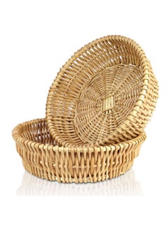 Excefore Handmade Bread Basket, 2 PCS Natural Wicker Fruits Bread Baskets, 11.8inch Round Bread Basket, Wicker Fruit Basket, Handmade Rattan Storage Baskets, for Kitchen (Round Basket)  - Image 1