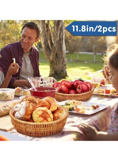 Excefore Handmade Bread Basket, 2 PCS Natural Wicker Fruits Bread Baskets, 11.8inch Round Bread Basket, Wicker Fruit Basket, Handmade Rattan Storage Baskets, for Kitchen (Round Basket)  - Image 4