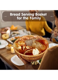 Excefore Handmade Bread Basket, 2 PCS Natural Wicker Fruits Bread Baskets, 11.8inch Round Bread Basket, Wicker Fruit Basket, Handmade Rattan Storage Baskets, for Kitchen (Round Basket)  - Image 3
