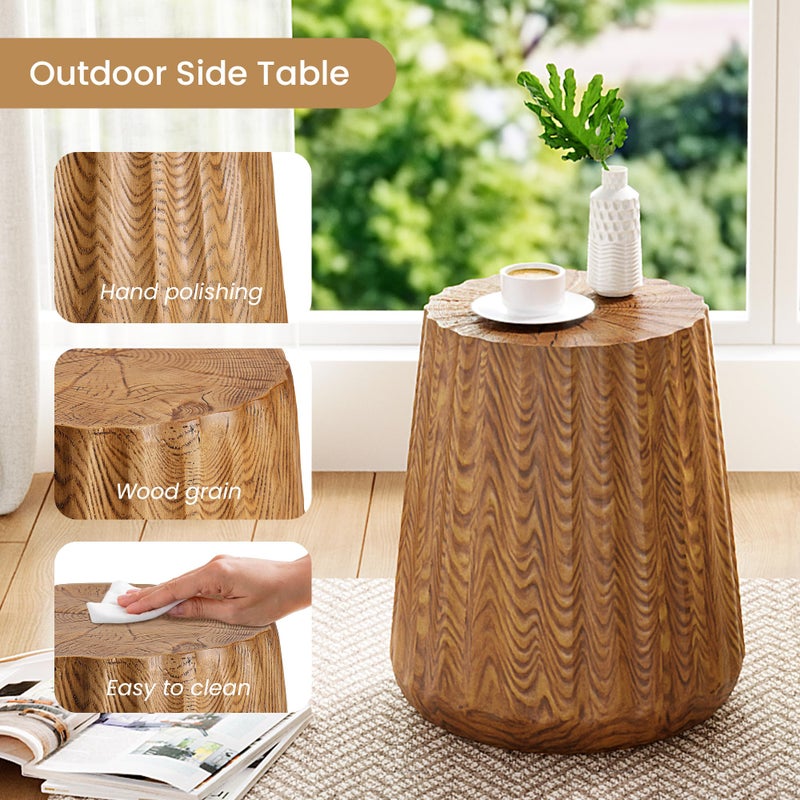 COSIEST Wooden Outdoor Side Table, Round MgO Concrete End Patio Side Table, Lightweight Cylinder Top Plant Stand with Rotund Base for Garden and Deck - Image 4