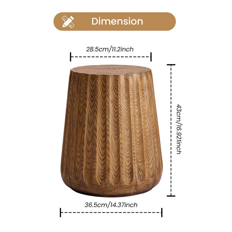 COSIEST Wooden Outdoor Side Table, Round MgO Concrete End Patio Side Table, Lightweight Cylinder Top Plant Stand with Rotund Base for Garden and Deck - Image 2