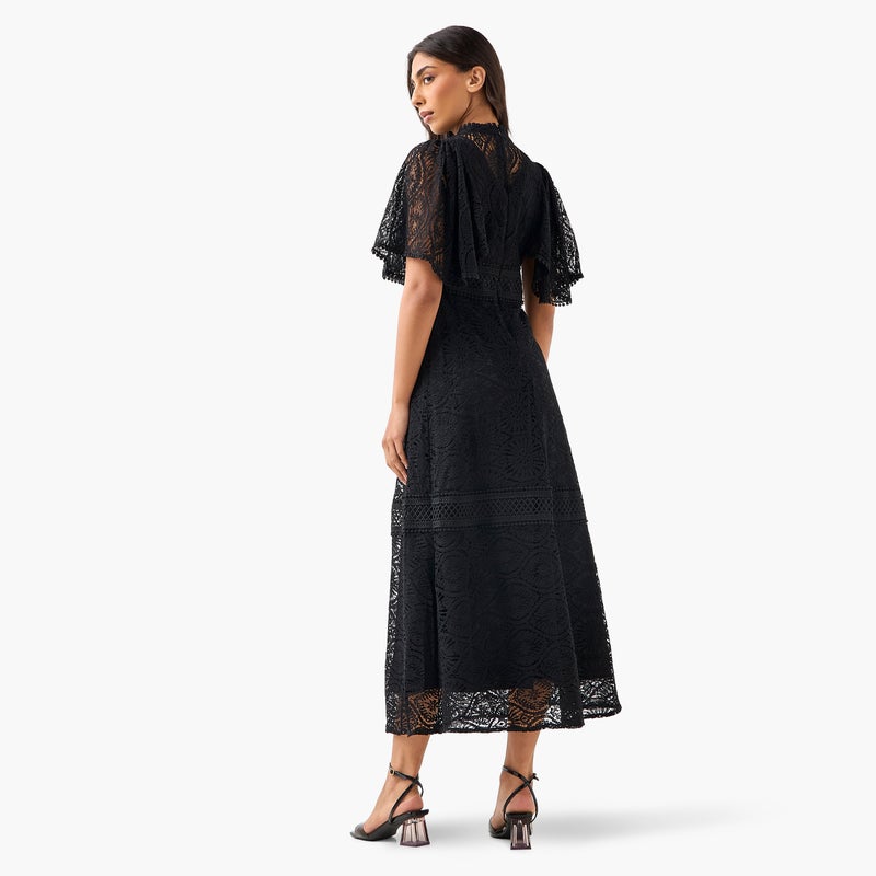 2Xtremz Lace Accent 2Xtremz A-line Midi Polyester Dress with Flutter Sleeves - Image 4