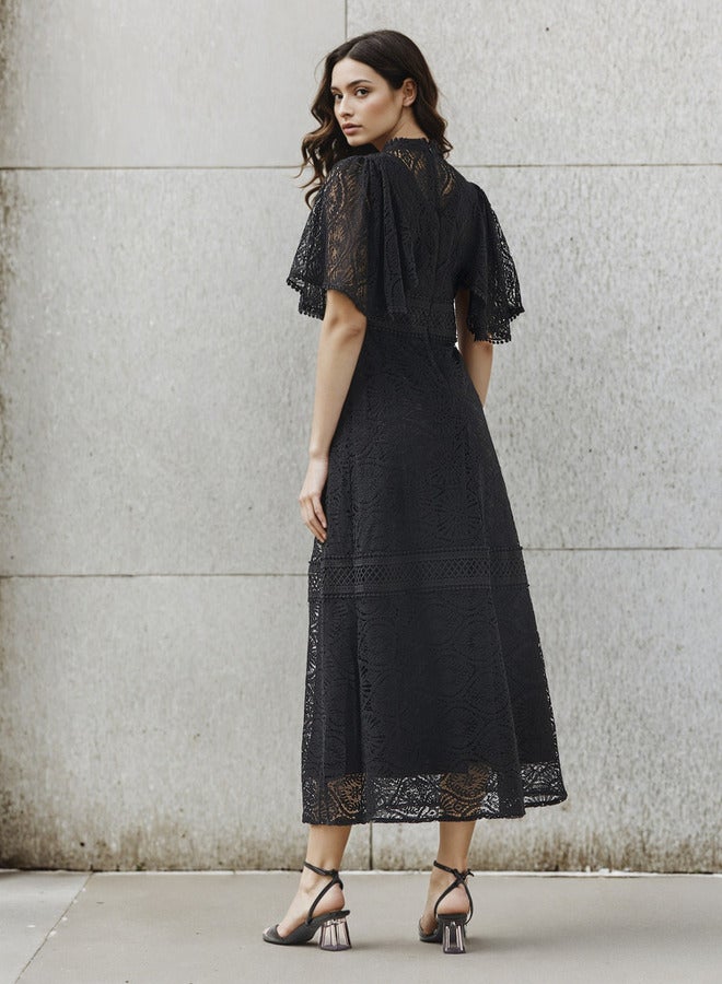 2Xtremz Lace Accent 2Xtremz A-line Midi Polyester Dress with Flutter Sleeves - Image 3