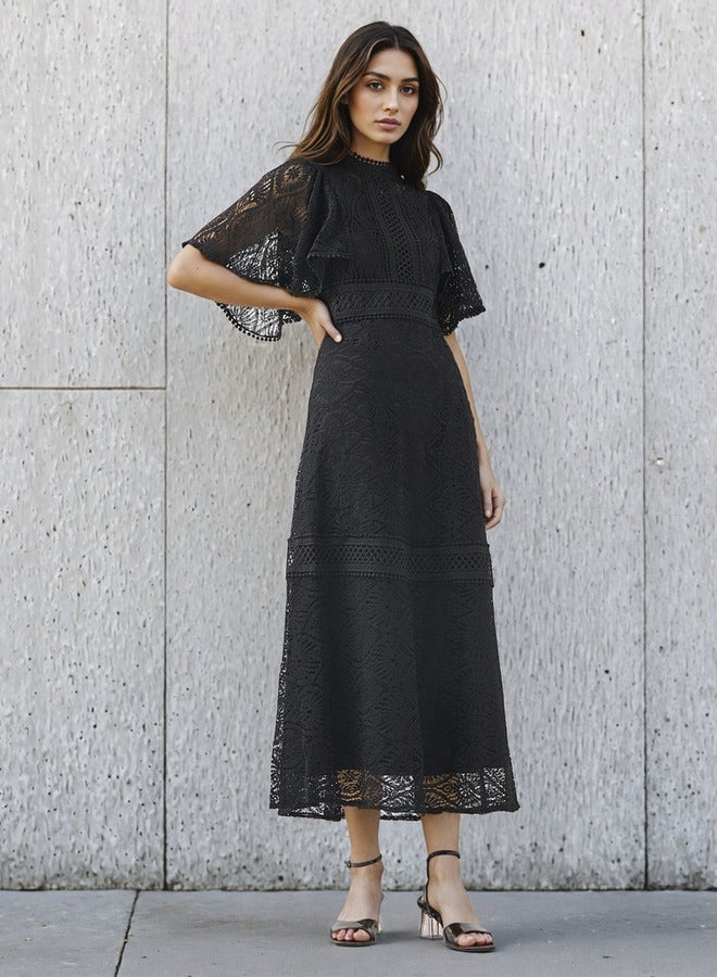 2Xtremz Lace Accent 2Xtremz A-line Midi Polyester Dress with Flutter Sleeves - Image 2