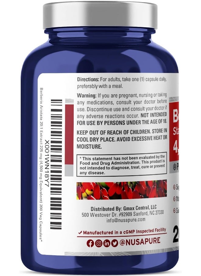 NusaPure NusaPure Berberine HCI 4500 mg - 200 Veggie Caps - 6 Months Supply - (100% Vegetarian, Non-GMO, Gluten-Free)  - Image 3