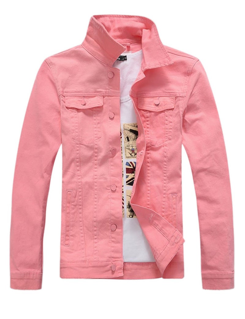 DSDZ Mens Classic Slim Fit Motorcycle Denim Jacket Coat Pink LAsian 4XL - Image 2