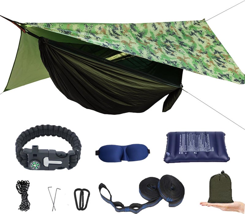 AEETT Camping Hammock with Mosquito Net and Rain Fly - Travel Hammock Bug Net - Hammock Tent for Outdoor Hiking Backpacking Travel Camping Accessories and Camping Gear… - Image 1