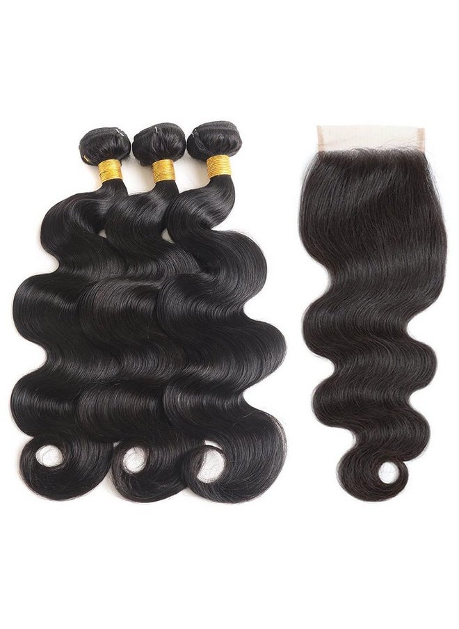 Karbalu - Brazilian Body Wave 3 Bundles With Closure (14 16 18 +12 Closure)100% Unprocessed Body Wave Human Hair Weave With 4X4 Free Part Lace Closure Natural Color (Bundles With Closure) - Image 1