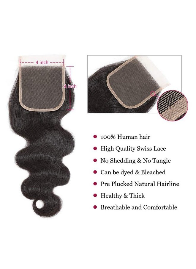 Karbalu - Brazilian Body Wave 3 Bundles With Closure (14 16 18 +12 Closure)100% Unprocessed Body Wave Human Hair Weave With 4X4 Free Part Lace Closure Natural Color (Bundles With Closure) - Image 1