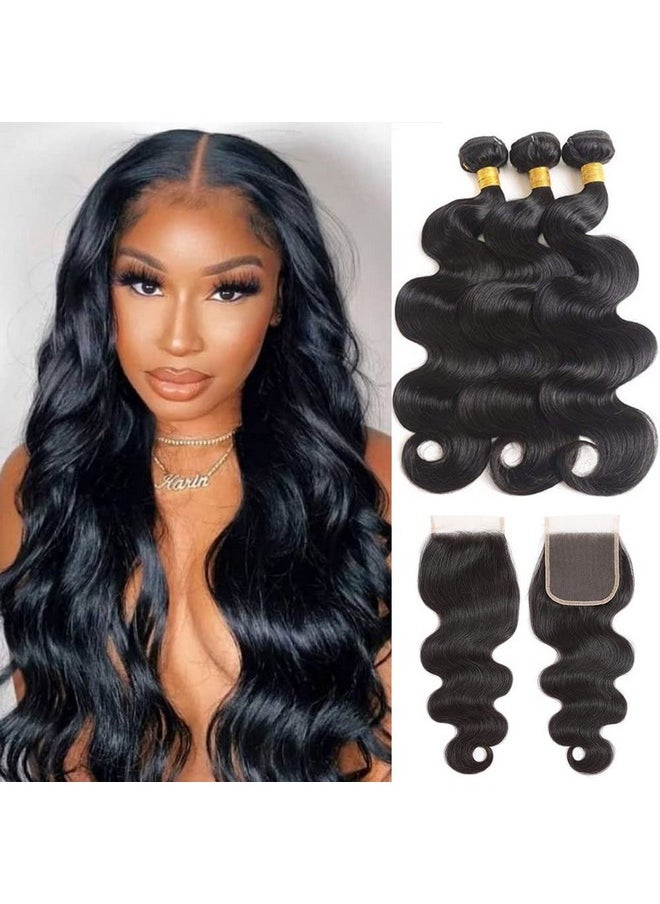 Karbalu - Brazilian Body Wave 3 Bundles With Closure (14 16 18 +12 Closure)100% Unprocessed Body Wave Human Hair Weave With 4X4 Free Part Lace Closure Natural Color (Bundles With Closure) - Image 1