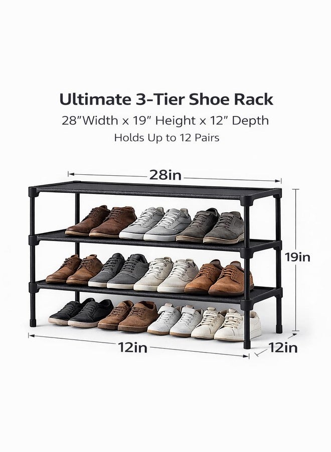 3-Tier Stackable Shoe Rack, Small Space Shoe Organizer for Entryway, Hallway & Closet, Space-Saving Storage, Black – Includes Shoe Horn & Shoe Brush - Image 5