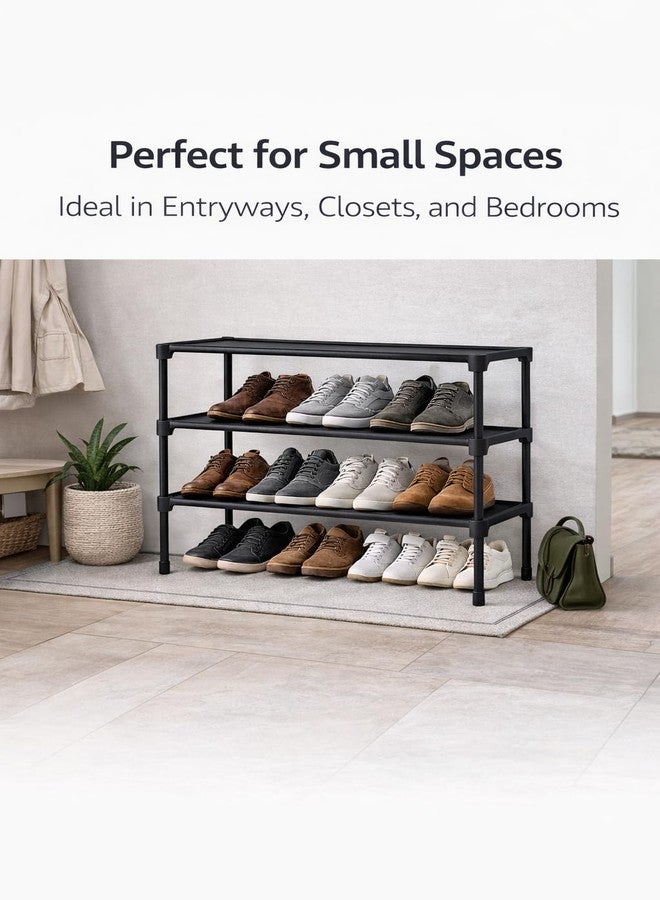 3-Tier Stackable Shoe Rack, Small Space Shoe Organizer for Entryway, Hallway & Closet, Space-Saving Storage, Black – Includes Shoe Horn & Shoe Brush - Image 3