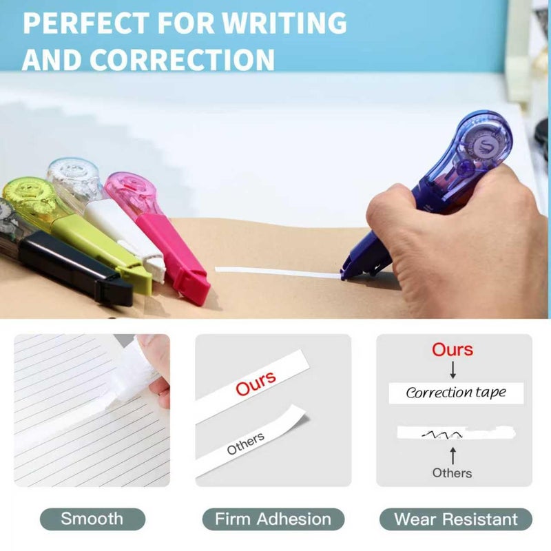 WISOPTUS Correction Tape Pen, 10-Count Pack, 19.69ft Each, Dry Instantly, Stretch Resistant, not Easy to Break, as Smooth as Writing, Perfect for School, Office Supplies, Black White Red Yellow Blue - Image 3