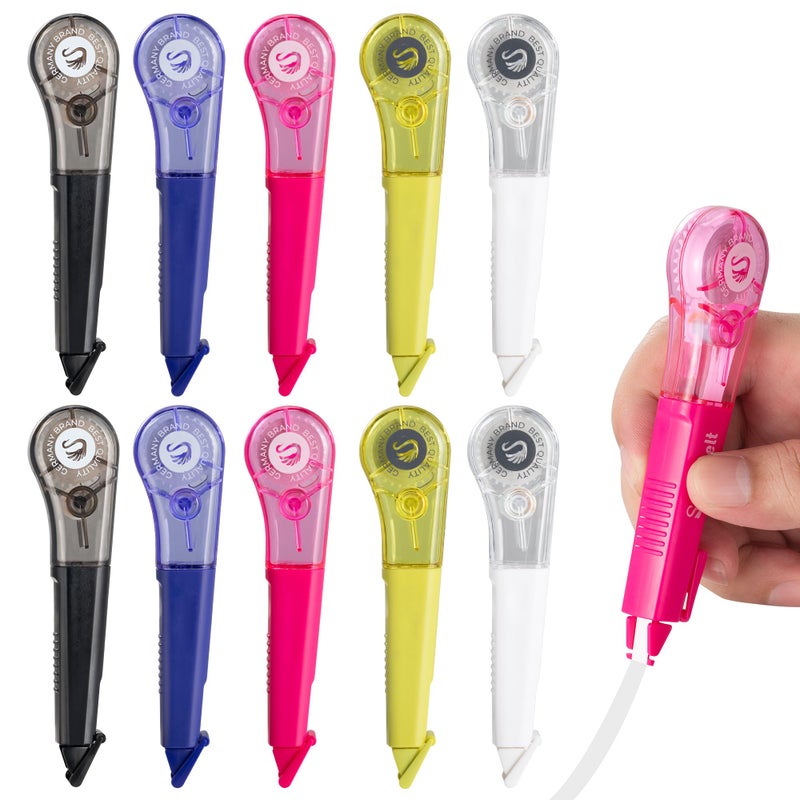 WISOPTUS Correction Tape Pen, 10-Count Pack, 19.69ft Each, Dry Instantly, Stretch Resistant, not Easy to Break, as Smooth as Writing, Perfect for School, Office Supplies, Black White Red Yellow Blue - Image 1