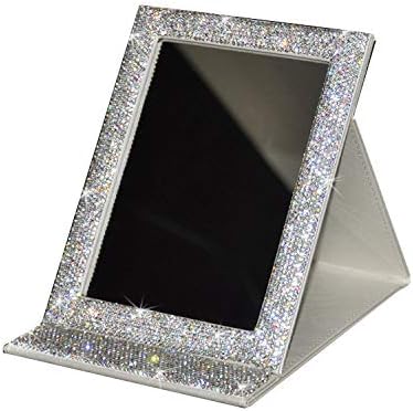 Bling Portable Mirror Folding Travel Vanity Mirror with Desktop Standing Makeup Mirror for Cosmetics Beauty (Silver)
