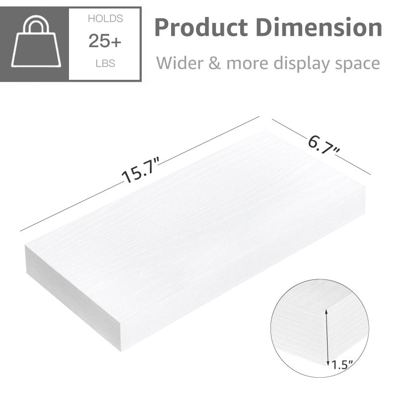QEEIG Floating Shelves for Wall Bathroom Shelf Bedroom Kitchen Living Room Hanging Book Shelves Small Farmhouse Decor 16 inch Set of 3, White (015-W3) - Image 3