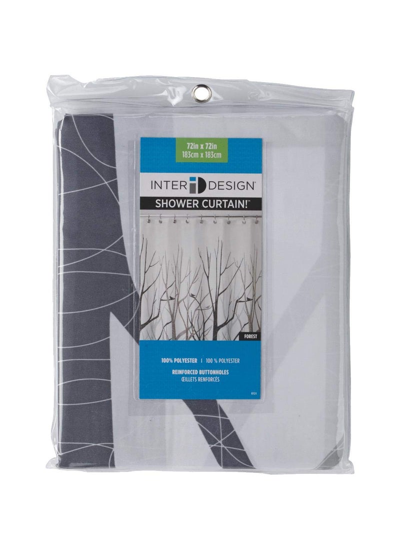 InterDesign iDesign Fabric Forest Shower Curtain for Master  Guest  Kids'  College Dorm Bathroom  72"" x 72""  Black and Gray  - Image 2