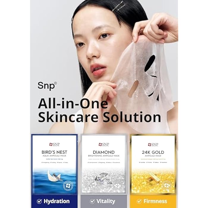 SNP Variety Ampoule Sheet Mask Set | Bird's Nest, 24K Gold, and Diamond Face Mask | Hydrating, Moisturizing, Nourishing for Sensitive Facial Skin | Korean Face Masks Skincare | 12 Sheets - Image 2