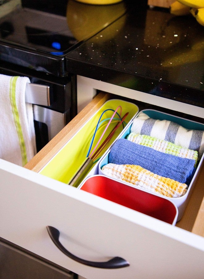 Three by Three Seattle 3 Piece Shallow Metal Organizer Tray Set for Storing Makeup, Stationery, Utensils, and More in Office Desk, Kitchen and Bathroom Drawers (2 Inch, Multicolor) - Image 3