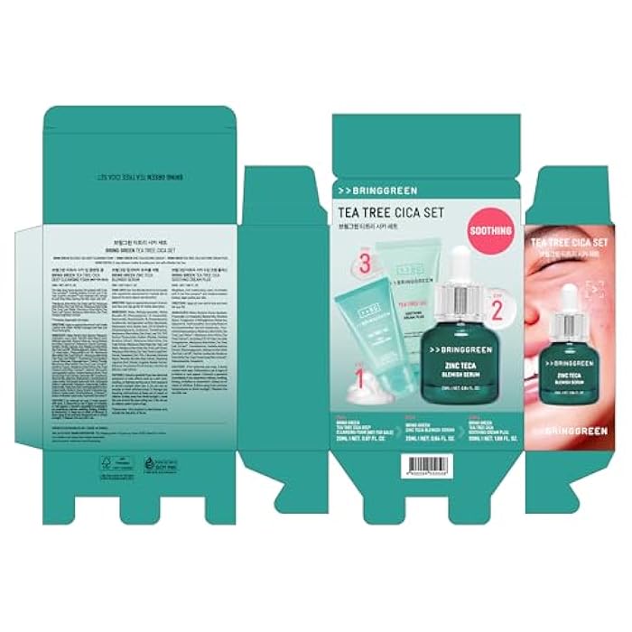 BRING GREEN TEA TREE CICA SET | Korean Skin Care Kit for Acne-Prone, Sensitive Skin | Zinc Teca Serum, Tea Tree Hydrating Moisturizer & Deep Cleansing Foam | Oil Control & Pore Care | K-Beauty Gift - Image 2