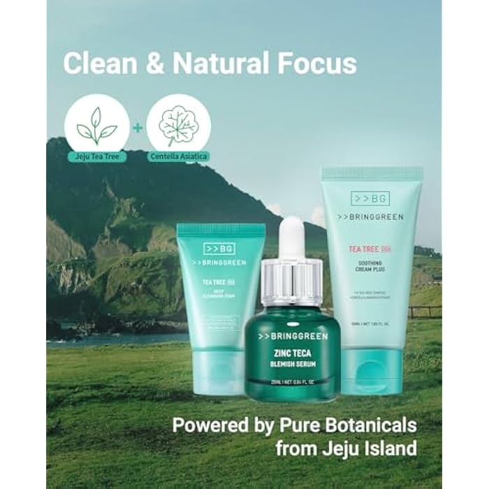 BRING GREEN TEA TREE CICA SET | Korean Skin Care Kit for Acne-Prone, Sensitive Skin | Zinc Teca Serum, Tea Tree Hydrating Moisturizer & Deep Cleansing Foam | Oil Control & Pore Care | K-Beauty Gift - Image 5