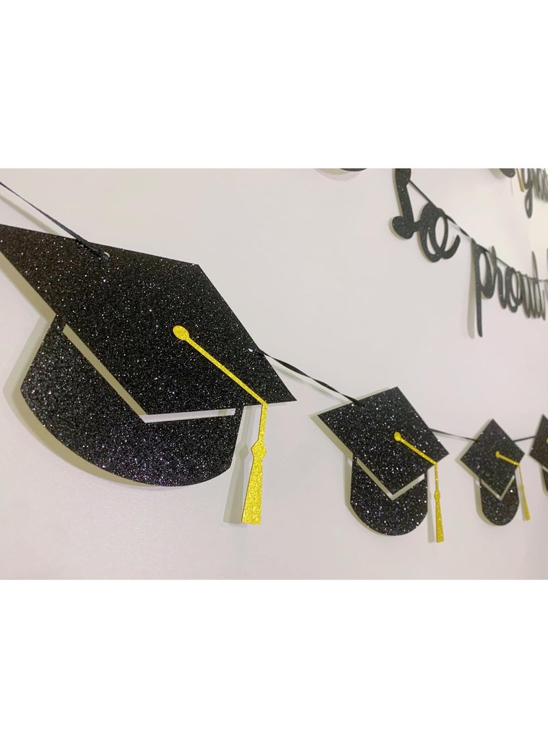 3-Piece Graduation Banner Set, Black Gold Glitter Congrats Grad Party Decorations - Image 4