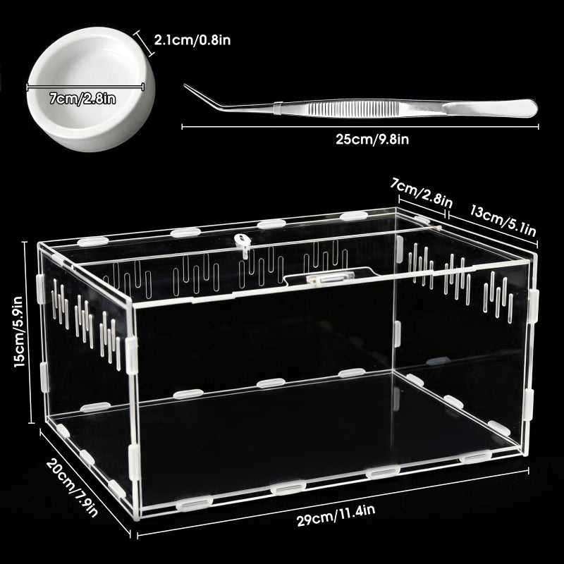 Adoture Acrylic Reptile Terrarium, Tarantula Enclosure with Magnetic Door, Easy-Clean Reptile Tank for Spider, Insect, Gecko, Mantis, Frog, Snail, Isopods(Tweezer and Bowl Included) - Image 3