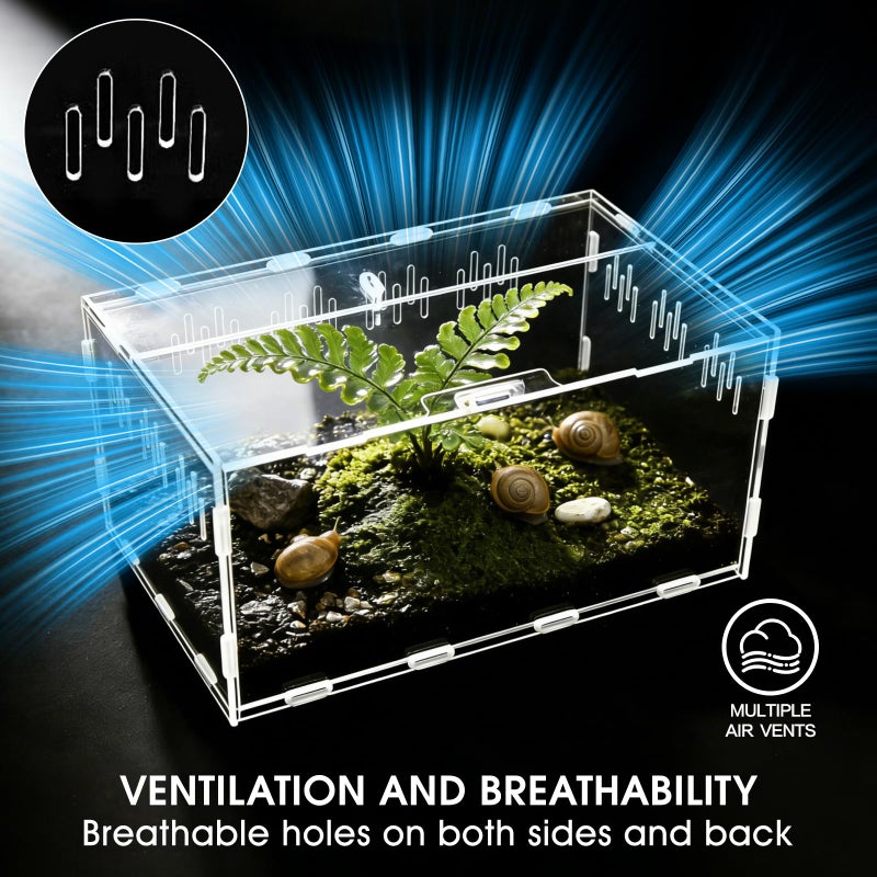 Adoture Acrylic Reptile Terrarium, Tarantula Enclosure with Magnetic Door, Easy-Clean Reptile Tank for Spider, Insect, Gecko, Mantis, Frog, Snail, Isopods(Tweezer and Bowl Included) - Image 5