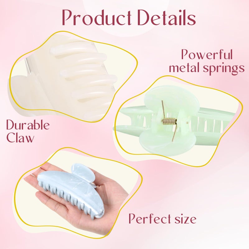 Yuxung 8 Pcs Large Acrylic Hair Claw Clips for Women Non slip Strong Hold Clamps for Thick and Thin Hair(Marble,Sweet Color) - Image 3