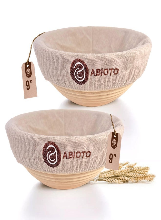 ABIOTO Bread Proofing Baskets - Set of 2 9" Round Banneton Baskets with Liners, Made of Indonesian Rattan - Bake Perfect Artisan Sourdough Bread Loaves at Home - Image 1