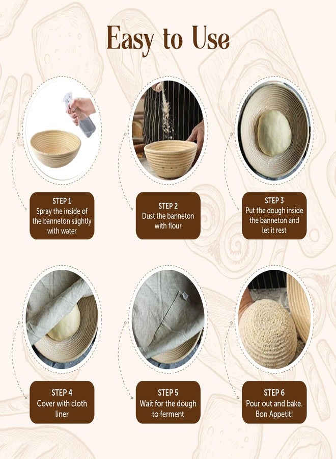 ABIOTO Bread Proofing Baskets - Set of 2 9" Round Banneton Baskets with Liners, Made of Indonesian Rattan - Bake Perfect Artisan Sourdough Bread Loaves at Home - Image 5