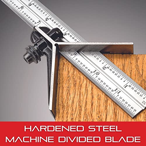 Starrett Combination Set with Square, Center and Reversible Protractor Head and Blade - 12" Blade Length, Cast Iron Heads, Hardened Steel, 4R Graduation Type - C435-12-4R - Image 5