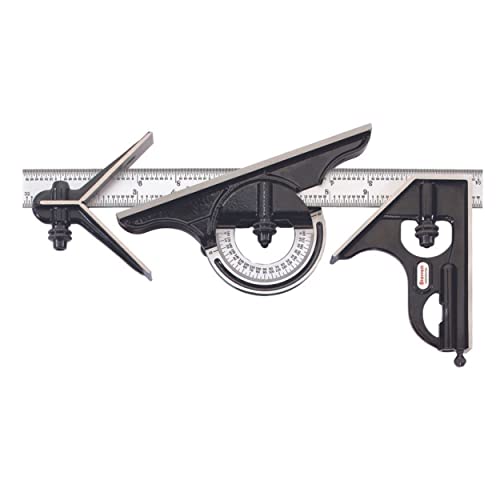 Starrett Combination Set with Square, Center and Reversible Protractor Head and Blade - 12" Blade Length, Cast Iron Heads, Hardened Steel, 4R Graduation Type - C435-12-4R - Image 1