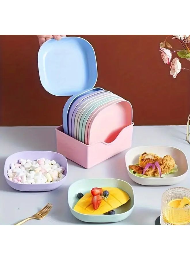10 Square Plates With 1 Stand Durable Plastic Food Trays Random Color Kitchen Party Serving - Image 5