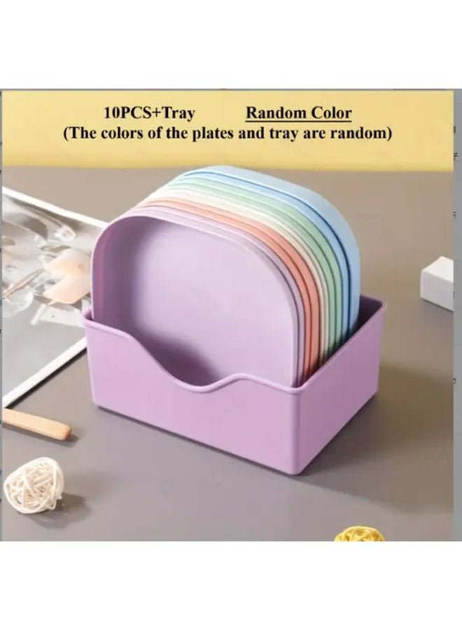 10 Square Plates With 1 Stand Durable Plastic Food Trays Random Color Kitchen Party Serving - Image 2
