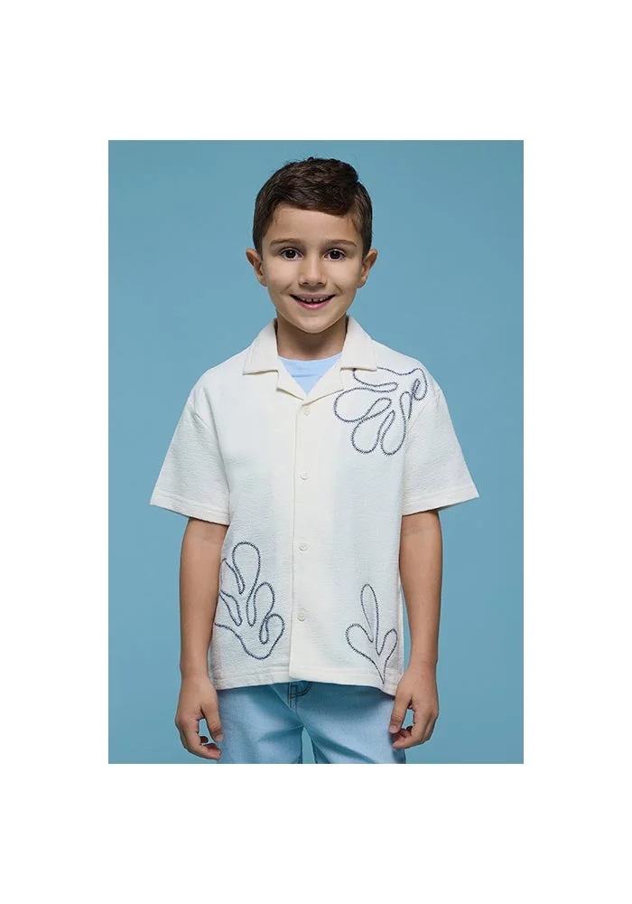 أر أند بي Embroidered Shirt with Revere Collar and Short Sleeves