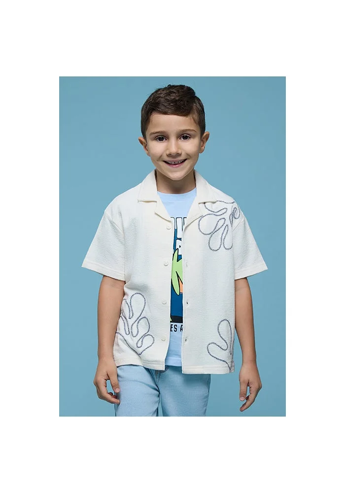 أر أند بي Embroidered Shirt with Revere Collar and Short Sleeves