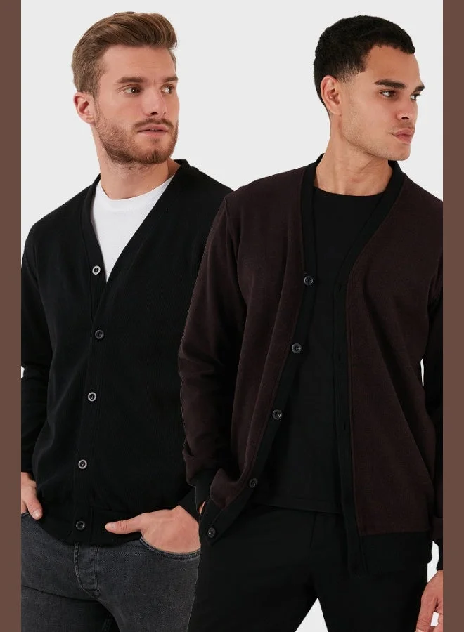 بوراتي كارديجان رجالي قطن بياقة على شكل  بأزرار قطعتين