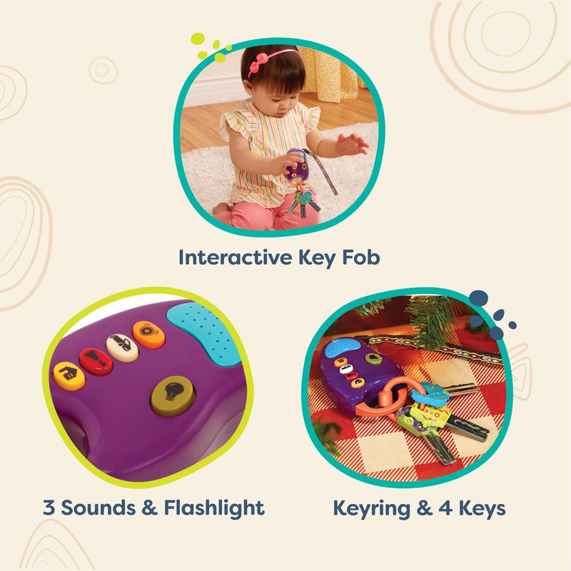 B. toys – Toy Car Keys – Key Fob with Lights & Sounds – Interactive Baby Toy – Pretend Keys for Babies, Toddlers – 10 Months + – FunKeys – Purple - Image 3